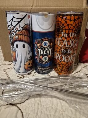 Halloween Skinny Tumbler Trio - Ghost, Trick Treat, Spooky Orange